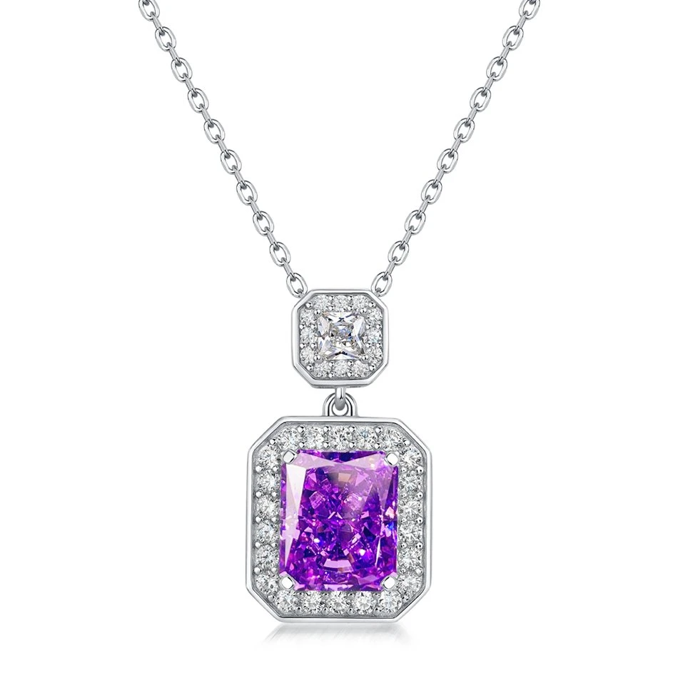 Purple Pendant Necklace Wholesale Price Jewelry Exquisite 925 Sterling Silver High Carbon Diamond Pendant